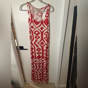 LOFT Coral & Cream Pattern Maxi Dress, Scoop neck, Sleeveless Size Medium
